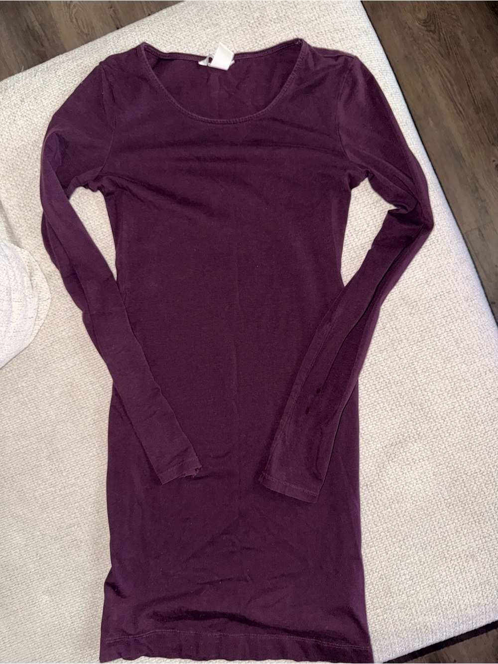 H&M Basic Burgundy Long Sleeve Cotton Bodycon Knee Length Dress XS